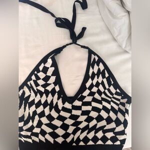 Better Be size L black and white checker halter crop top